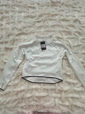 Nike White Long Sleeve Crew Top with Black Trim